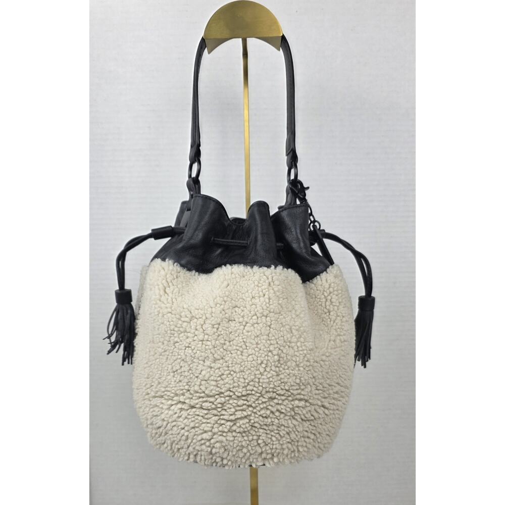 Loeffler Randall Industry Wool Drawstring Shoulder bag White with Black trim